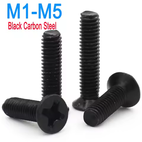 M1 M1.2 M1.4 M1.6 M1.7 M2 M2.5 M3 M3.5 M4 M5 Mini Black Steel KM Cross Phillips Flat Countersunk Hea
