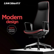 联优真皮老板椅家用电脑椅设计师高端轻奢商务总裁大班椅人体工学舒适 黑红西皮 皮革 皮革