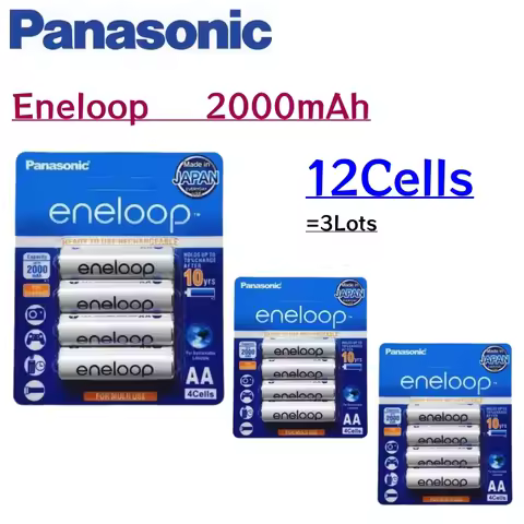 12Cells Original Panasonic Eneloop AA 2000mAh 1.2V Ni-MH Battery Pre-Charged For Game Controller Fla