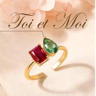 Custom Asymmetrical Pear Cut Birthstone Ring, Double Birthstone Open Ring For Women, Personalized Je