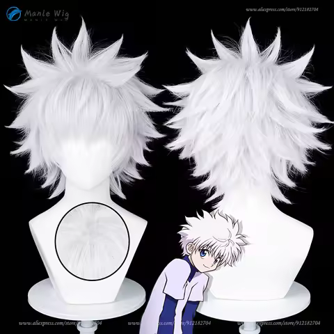 Anime Killua Zoldyck Cosplay Wig 30cm Short Silver White Wig Heat Resistant Synthetic Hair Party Wig