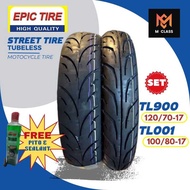 R17 SET Tl900/001 EPIC STREET TIRE TUBELESS FOR Sniper; Fz150i; Rouser, SUPRA Gtr150 - 100/80; 90/8
