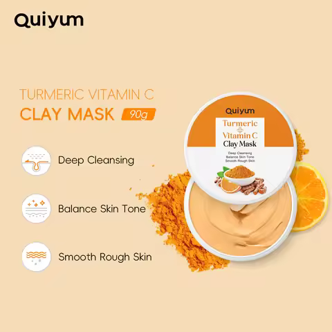 Quiyum Turmeric Vitamin C Clay Mask 90g Deep Cleansing Balance Skin Tone Smooth Rough Skin Kaolin Cl