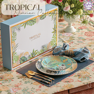 Violet Flamingo เซ็ตรับประทานอาหารรุ่น Tropical Dinner Set จานเซรามิคลายสัตว์พร้อมแผ่นรองจาน ช้อนส้อ