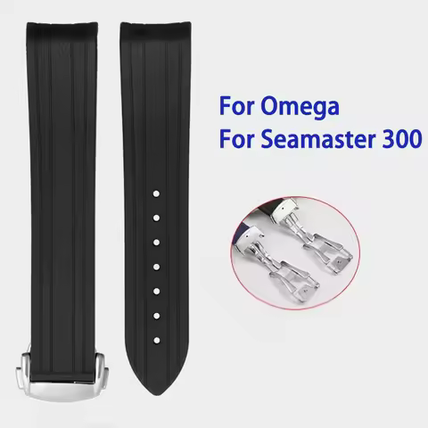 20mm Curved End Rubber Silicone Watchband for Omega for Seamaster 300 Waterproof Wristbelt Men Women
