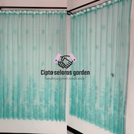Gorden vitrase polos warna hijau model plisket pengait kawat