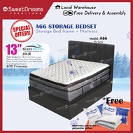 A66 Bed Frame | Frame + 13" Mattress Bundle Package | Single/Super Single/Queen/King Storage Bed | Divan Bed