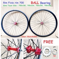 Rim Fixie rim 700 , Hub Alloy  BALL BEARING sesuai untuk basikal fixie size 700x18C, 700x23C, 700x25