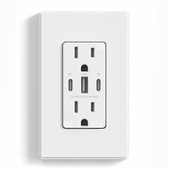 ELEGRP 30W 6.0 Amp 3-Port USB Wall Outlet, 15A Receptacle with Dual Type C & A Ports, Charger for iP
