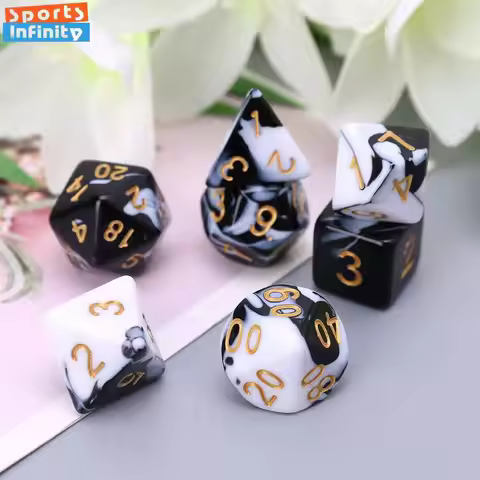 7 Pcs Lot Polyhedral Double Colors Black White Gold Font Digital Dices Set D20 D12 D10 D8 D6 D4 Kit 