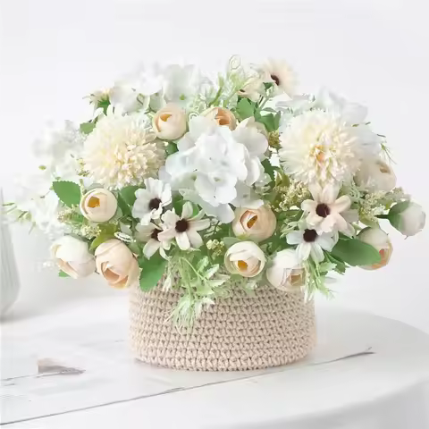 7 Heads Hydrangea Flowers Artificial Bouquet Silk Blooming Fake Peony Bridal Hand Flower Roses Weddi