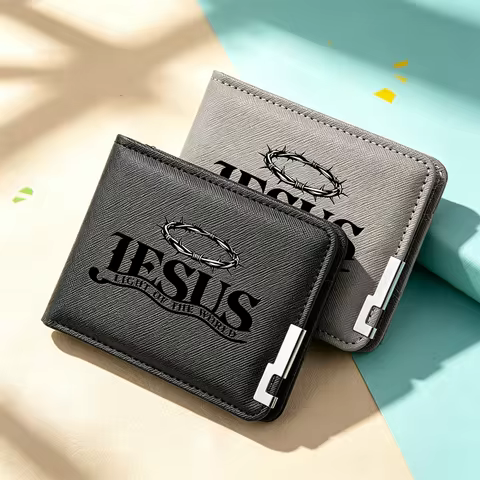 Jesus Crown of Thorns Print Canvas Wallet Men Lightweight Short Bifold Purse Multi Card Slots Casual