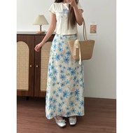 491 HYK SHOP🇲🇾 floral skirt women long skirt flower printed labuh skirt wanita maxi skirt