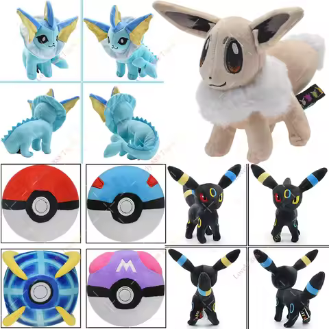 Anime Cute Shiny Vaporeon Umbreon Espeon Plush Toys Pokemon Plushie Eevee Flareon Beast Ball Butterf