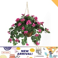 [instock] Nearly Natural Bougainvillea Basket Silk 1 Artificial Hanging Plant, 32 x 32 x 24, Green, Pink