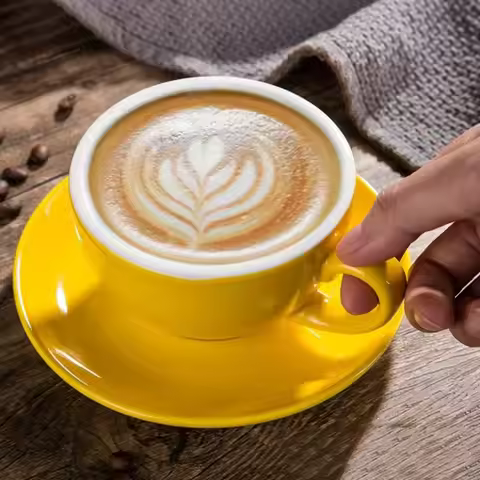 Kitchen Drinkware 220ml Ceramic Coffee Cup Solid Color European Style Cappuccino Cup with Base Tea C