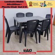 EWJ M3660 Laminate Mable Dining Table+Plastic Chair Dining Set 1+6 Meja Makan Murah Cantik Morden / 