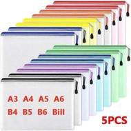 5PCS Stationery Storage Folder File Mesh Zipper Pouch A3 A4 A5 A6 B4 B5 ocument Zip File Folder
