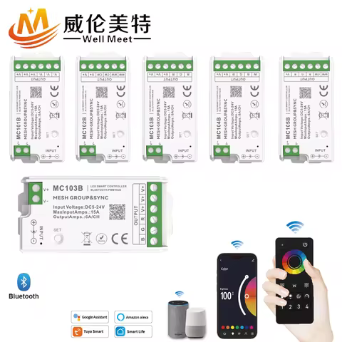 MESH Bluetooth LED Controller MC101B MC102B MC103B MC104B MC105B DC5-24V RGB Strip Dimmer RF Remote 