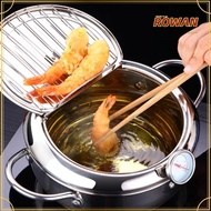 ROWANSG Deep Fryer Pot, Thermometer Stainless Steel Tempura Fryer Pan, Thickened Oil Saving Japanese