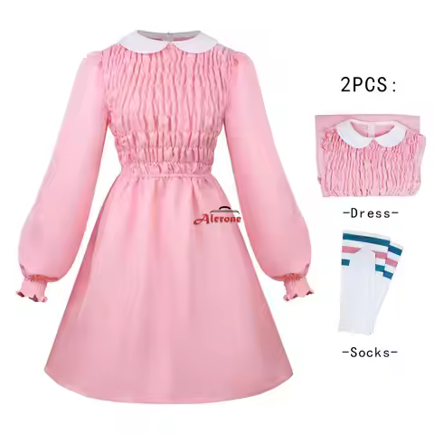 Stranger Cos Superpower Girls Costume Millie Bobby Brown Pink Dress Halloween Carnival Outfits