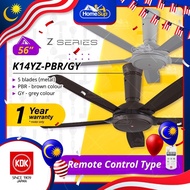 KDK K14YZ-PBR / K14YZ-GY (56″) 3 Speed Remote Control Ceiling Fan - Grey/Brown, 5 Metal Blade K14YZ Z-Series