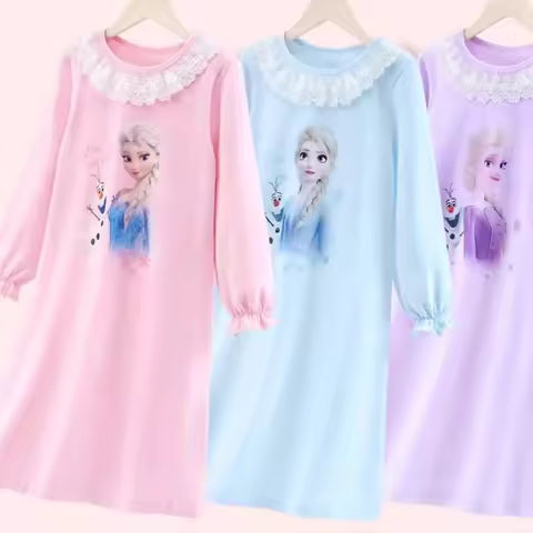 Girls' Pure Cotton Sleepwear Spring And Autumn New Cartoon Princess Nightgown Children's Girls' Home