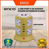 ENCO 4U8K (8 UK Plug 4 USB Port) Tower Extension / Extension Plug with Surge Protector with Sirim Ap