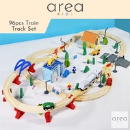 AREA KIDS 96pcs Train Toy Set with Battery Operated Train Wooden Railroad Tracks