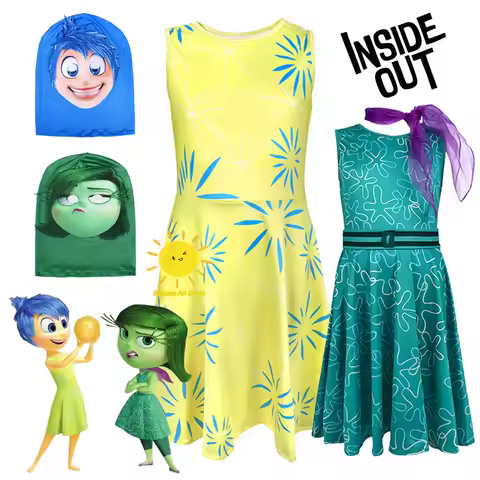 Beast Kingdom Joy Disgust Cosplay Inside Out Cosplay Costumes Dress Belt Mask Role Outfit Disgust Jo