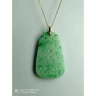 #J356 Natural Grade A BIG Jade Jadeite Apple Green Pendant H47.8mm with Real 18K Gold Clasp (Free Ne