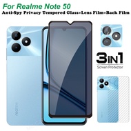 For Realme Note 50 Tempered Glass Screen Protector Realme Note 50 Camera Lens Protector Full Cover Screen Matte Privacy Glass 3In1 Carbon fiber back film