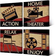 HOMEOART Home Theater Cinema Canvas Wall Art Prints Classic Vintage Movie Film Painting Family Enter