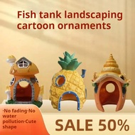 Fish Tank Landscaping Ornaments Small Mini Aquarium Cartoon Decoration Set Scenery Hide House