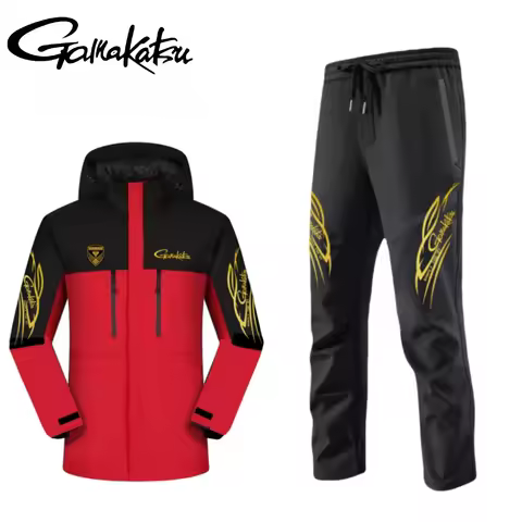 2025 New Autumn Winter Gamakatsu Fishing Clothing Waterproof Fishing Jacket Thermal Pants Fleece Col