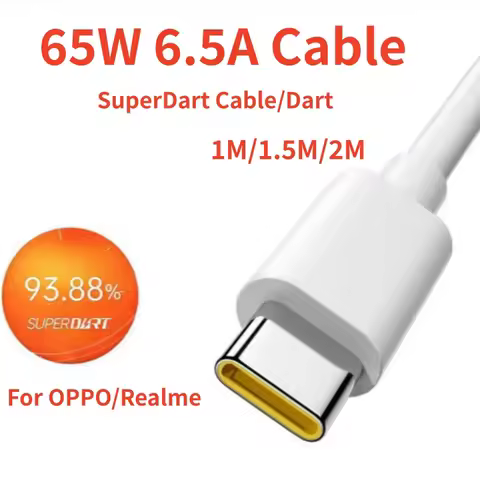 Original 6.5A 65W 67W USB Type C Super Fast Charge Cable Super Vooc Dart Cord for Realme 9i 9 Pro 8 