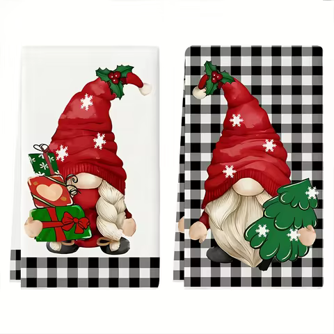 2 Christmas Gnome Kitchen Towels, Dish Towels, Hand Towels, Holiday Decorative Hand Towels, Soft Abs