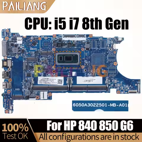 For HP Elitebook 840 G6 850 G6 Laptop Motherboard 6050A3022501 L62760-601 L62759-601 With i5 i7 8th 