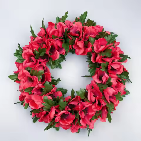 32CM Honoring Memorial Day 12.6“ Poppy Wreath Remembrance Day Artificial Faux Red Poppy Flower Wreat