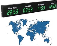 LED World Time Clock, 4 Time Zone Wall Mounted City Time Zone World Clock, Customizable Cities, HD D