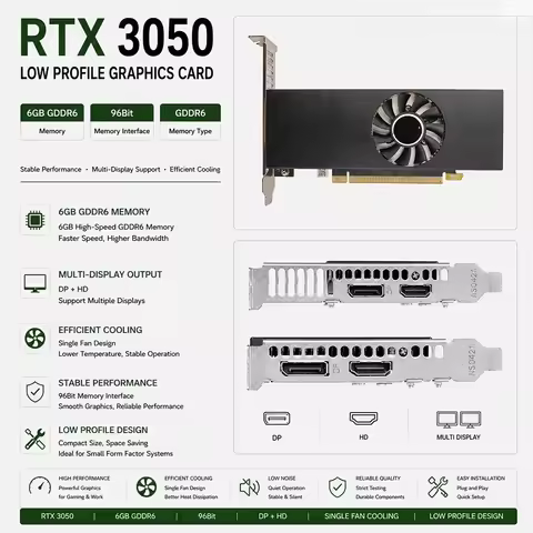 Cost-Effective New Geforce RTX 3050 6GB GDDR6 96Bit Low Profile Gaming GPU Wholesale Bulk for Custom