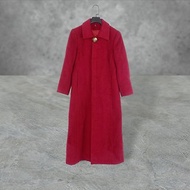 二手 暗紅色 毛料 略厚 口袋 窄長版 暗釦 外套 大衣 OPME25