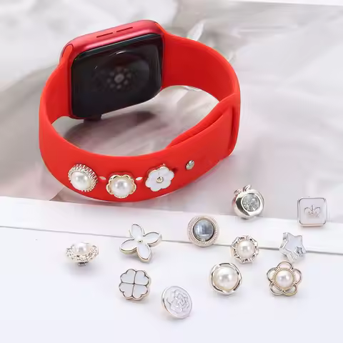 Silicone Strap Metal Decorative Ring Nails For Apple Watch Band Charms Creativity Pearl Flower Rivet