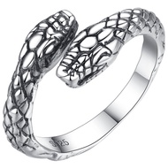 925 Sterling Silver Vintage Double Snake Head Thai Silver Ladies Finger Rings Jewelry Unisex Open Ad