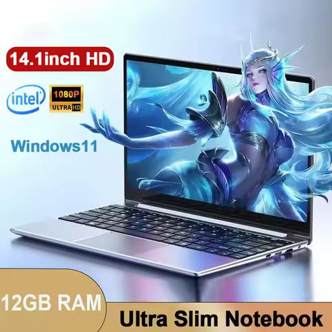 14.1 Inch Windows 11 laptop Computer Intel Atom A3950 Office Computer 1920*1080P 12GB RAM 1/2TB SSD 