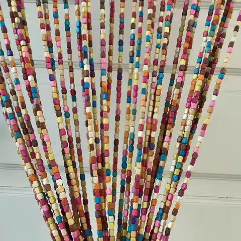 41 Strands Rainbow Colorful Hippie Boho Bohemian Natural Wooden Door Beaded Curtain Doorway Beads Ba