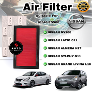 Air filter Nissan Grand Livina Latio 1.6/1.8 Almera 1.5 N17 Sylphy G11 nv200 (16546-ED500) Penapis U