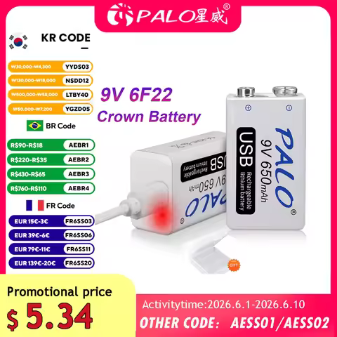 9V 6F22 Rechargeable Battery 650mAh Micro USB 9 Volt Lithium Li-ion 9v Batteries for Multimeter KTV 