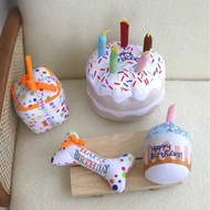 Dog Birthday Plush Toy Candle Cake Bone Voice Bite Pet Cat Teeth Cleaning Birthday Gift