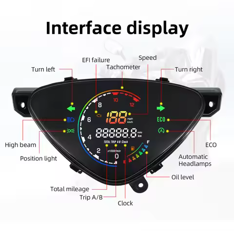 New Digital Speedometer Motorcycle Meter RPM EFI ECO Oil Gauge Total Mileage Automatic Headlight Clo